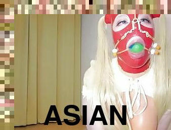 asiatisk, onani, amatør, anal, legetøj, dildo, fetish, latex, dukke, maske