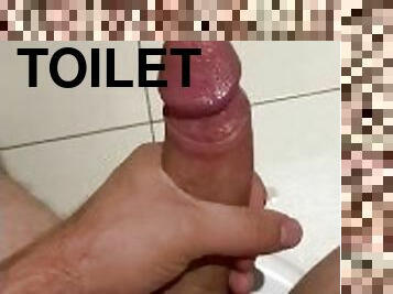 guy jerking off a big dick on the toilet