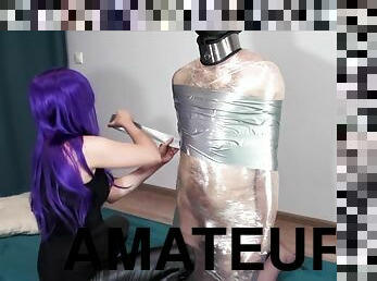 Mummification Bondage For The First Time By Mistress In Leather Leggings