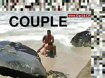 en-plein-air, public, anal, énorme-bite, gay, couple, plage, espagnol, musclé, dure