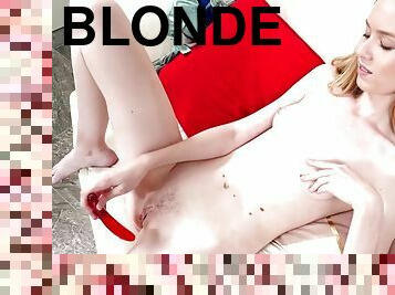 masturbaatio, teini, lelu, blondi, dildo, soolo, pikkurintainen