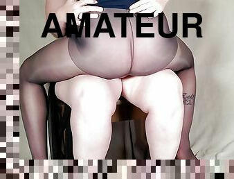 gros-nichons, collants, chatte-pussy, amateur, mature, maison, couple, belle-femme-ronde, joufflue, bas