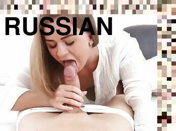 18 year old slavic babe jenny manson takes cum in mouth after riding her russian bf