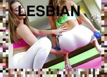 Two Hot Babes Work Out In Tight White Spandex