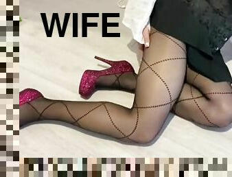 Sissy in new tights and shoes when the wife is not at home