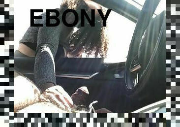 Sexy ebony strokes stranger in public for cash (car cumshot)