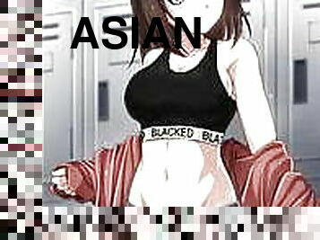 asiático, interracial, penetração-de-braço, engolindo, ejaculação, fudendo, anime, hentai, humiliação, africano