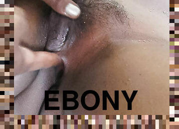 Ebony lesbian cums on double fingering asshole and black pussy