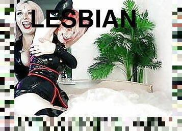 latex lesbian pussy play and petting at home in rubber