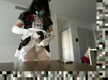 Asian Sissy Maid in Chastity denied vibrator orgasm