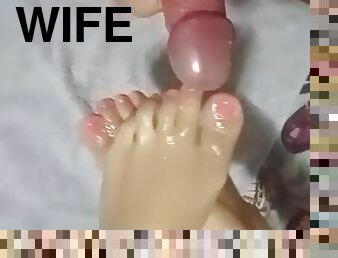 énorme, échangistes-et-libertins, femme, amateur, milf, pieds, point-de-vue, mari, ejaculation, kinky