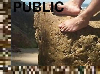 nudiste, public, plage, pieds, fétiche