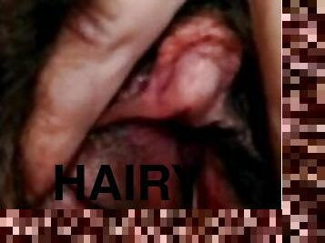 Hairy FTM pussy dripping cum and piss