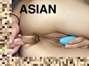 asiatisk, onani, pussy, amatør, anal, tenåring, leke, stram, dildo, alene