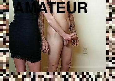 amateur, mature, ejaculation-sur-le-corps, branlette, américaine, femme-dominatrice, bite