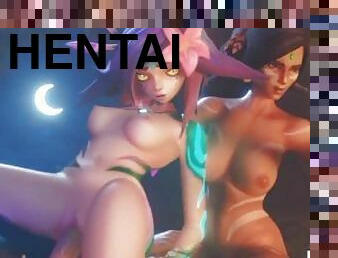 hentai, cabalgando, polla