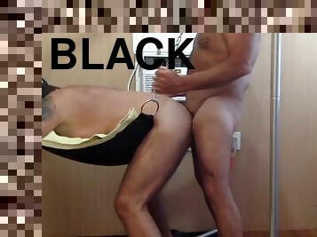 Gloryhole dilf sucks black cock, fucked white in a sling