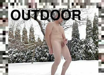 Snow day jerk off outdoors