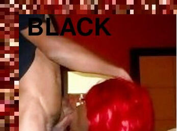 fellation, ejaculation-sur-le-corps, black, rousse, ejaculation, méchant, bite, sucer