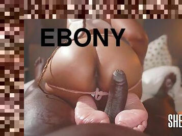 Ebony Divine Mistress Footjob and Handjob
