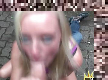 Facial mature slut 3some fucked outdoor on public place
