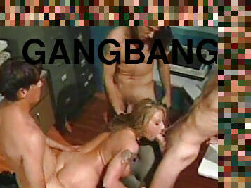 Blonde fucking in gangbang session