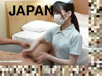 Japanese nurse gives a patient a hand job