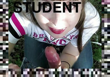 Student Sucked Me Outdoors And Swallowed Cum