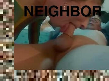 Rainbow Beauty Megan Michaels surprises neighbor at the AFTER PARTY with an amazing dick sucking!