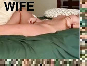Hot wife secretly gets off while husband waits in other room