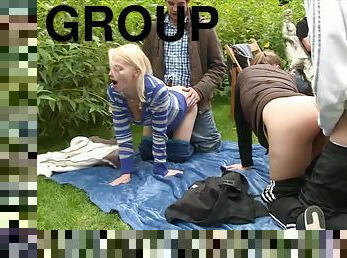 orgie, en-plein-air, fête, amateur, sexe-de-groupe, ange, jardin