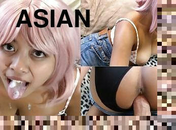 asiatisk, fisse-pussy, amatør, teenager, creampie, sluge, sperm, søster, oral, hvid