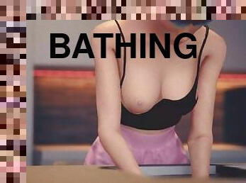 bañando, masturbación, adolescente