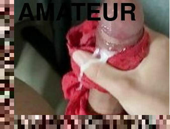 amateur, ejaculation-sur-le-corps, énorme-bite, branlette, culotte, ejaculation, solo, bite