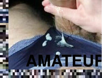 amatør, cumshot, stor-pikk, handjob, truser, cum, alene, pikk