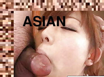 Sweet Asian cutie sucks until he cums in her mouth