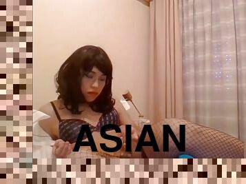 asien, groß-titten, masturbieren, transsexueller, dilettant, immens-glied, junge, ladyboy, strümpfe, gesichtspunkt