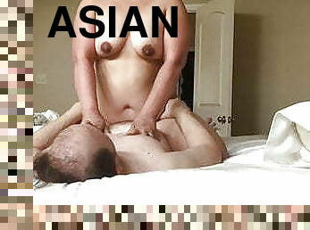asiatisk, röv, bröstvårtor, fru, amatör, hemmagjord, knubbig, ritt