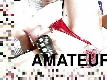 masturbation, transsexuelle, amateur, anal, énorme-bite, jouet, bas, lingerie, solo