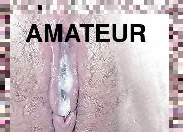 hundestilling, fisse-pussy, kone, amatør, mor, creampie, snæver