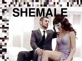 shemale, anal, dorosłe, ogromny-kutas, para, bielizna