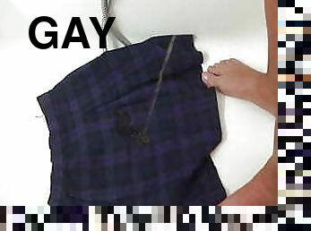 piss on purple tartan school skirt