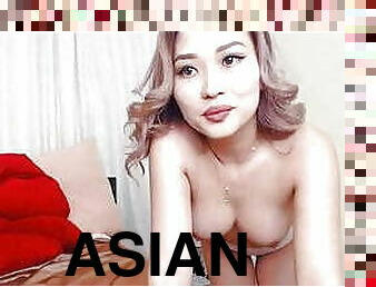 asiatisk, masturbation, fitta-pussy, smal, petit, liten, brunett, små-bröst