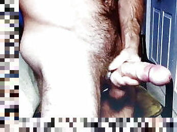 hung hairy daddy edging his huge thick big dick cock ring