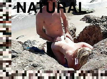 kamera, strand, voyeur, blond, knulling-fucking, naturlig