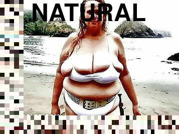 cul, gros-nichons, grosse, énorme, belle-femme-ronde, plage, joufflue, naturel, seins, bikini