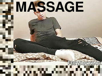 Cute jock Lucas Morrison massages his feet before handjob