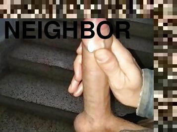 ????????Horny Man Jerk Off and Cum in Neighbors Building, Nice Big Uncut Fat Cock Cumming