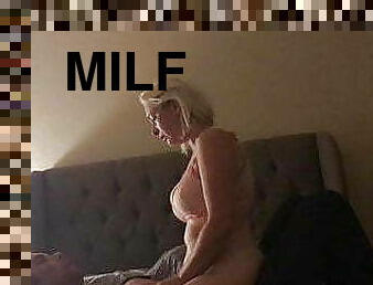 eldre, milf, mamma, kyssing, blond, cowgirl, pikk