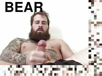 hot bearded tatted guy with mushroom cock cums solo